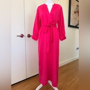 Vibrant Pink Maxi Linen Dress with Belt